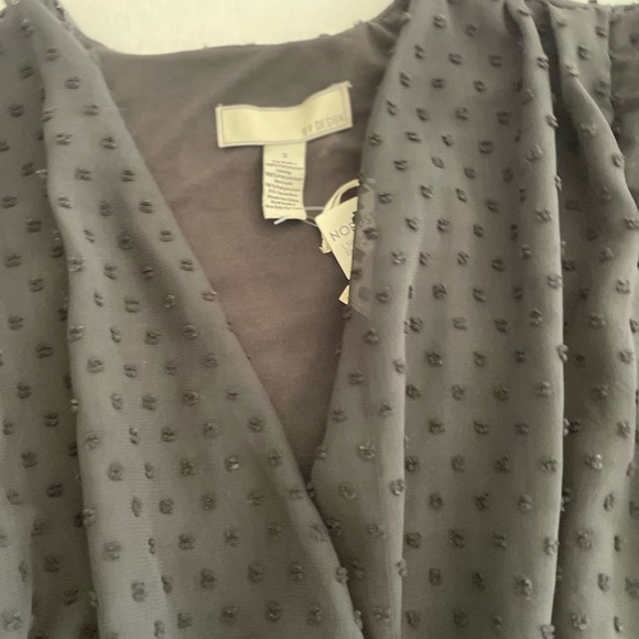 shear black bodysuit with polkadot pattern, draped V neck. size S - Picture 4 of 5